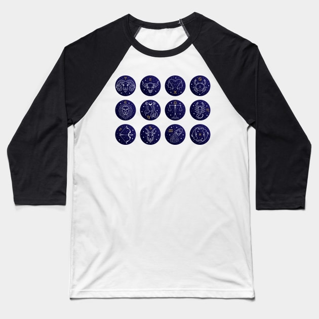 astrological zodiac collections signs illustration Baseball T-Shirt by Mako Design 